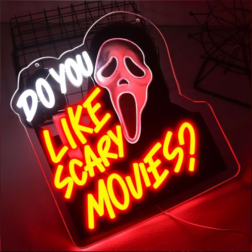 LED Horror Style Neon Sign for Wall Decor - USB Powered, Dimmable, Acrylic Light, Red Movies Variation