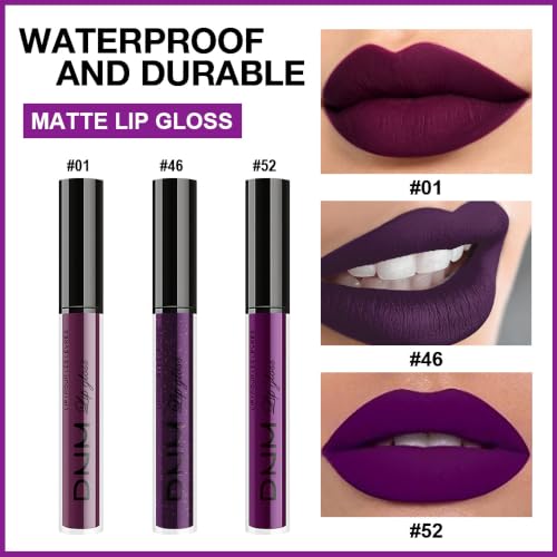 Liquid Lipstick Set - Burgundy Red & Dark Purple Matte Lip Stains, 3 Colors, Long Lasting Waterproof
