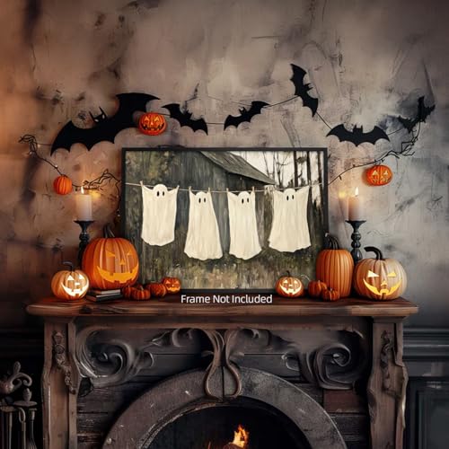 Ghost Wall Art Canvas Poster - Unframed 16x12 Inch Creepy Halloween Decor