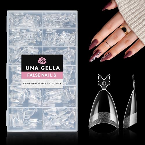 UNA GELLA Almond Half Cover Nail Tips - 312PCS, 12 Sizes, Butterfly Handle