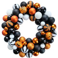 Halloween Wreath for Front Door - 18-Inch Artificial Ball Wreath Halloween Decor - Black, Gold, White Balls
