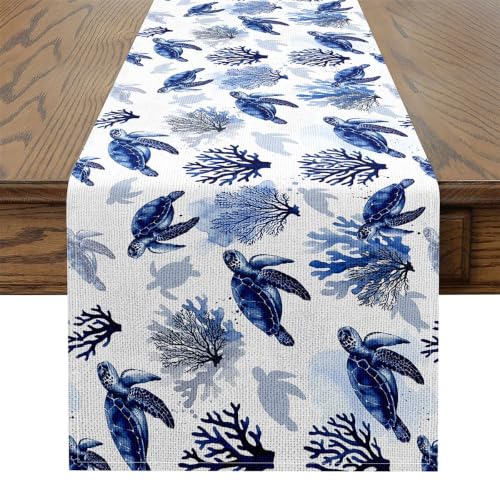Sea Turtle Table Runner 90x13 Inch Ocean Table Decor - Jejeloiu