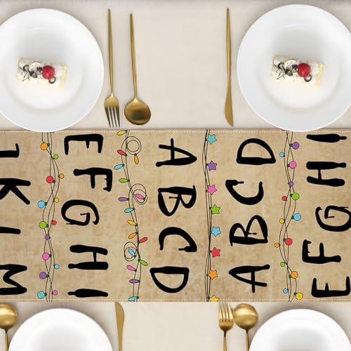 Halloween Alphabet Table Runner 13x72 Inch Rustic Spooky Party Decor