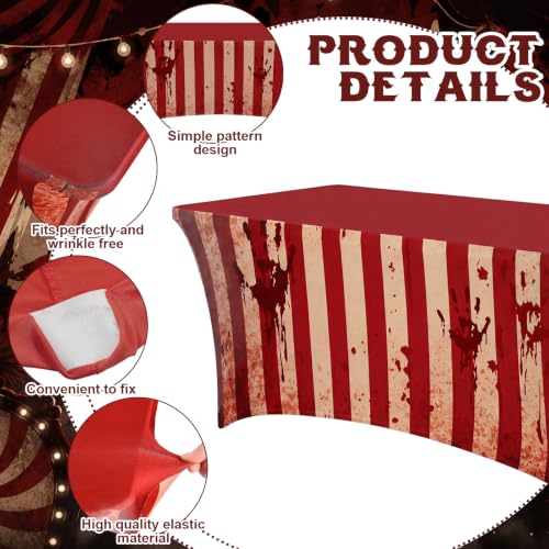Creepy Carnival Halloween Tablecloth - Stretch Circus Spooky Decor, 6ft