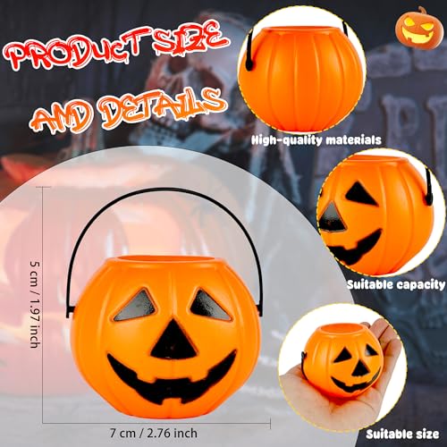 Mini Pumpkin Buckets Bulk 60 Pack for Halloween Candy Trick or Treat Party Decorations