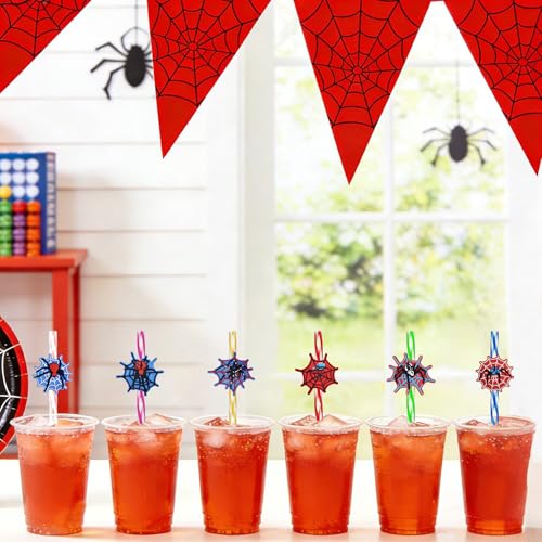 Reusable Spider Web Drinking Straws Set for Halloween & Birthday Parties