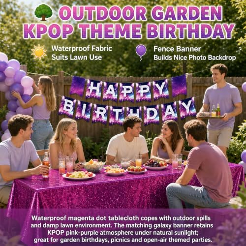 KPOP Birthday Banner & Galaxy Holographic Tablecloth Party Decorations