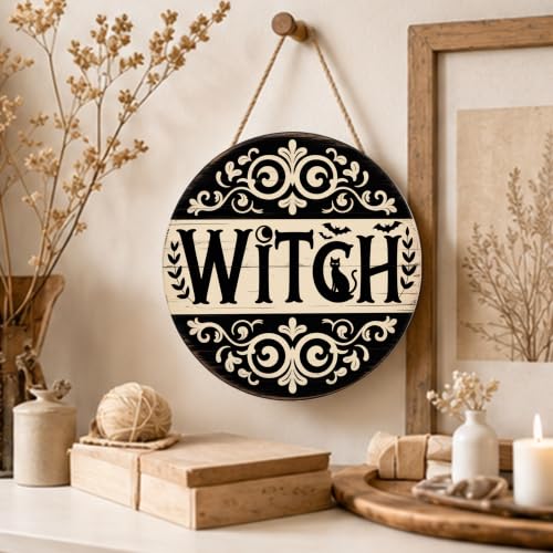 Halloween Witch Sign Wall Decor Welcome Wooden Hanging Sign - Brown Variation