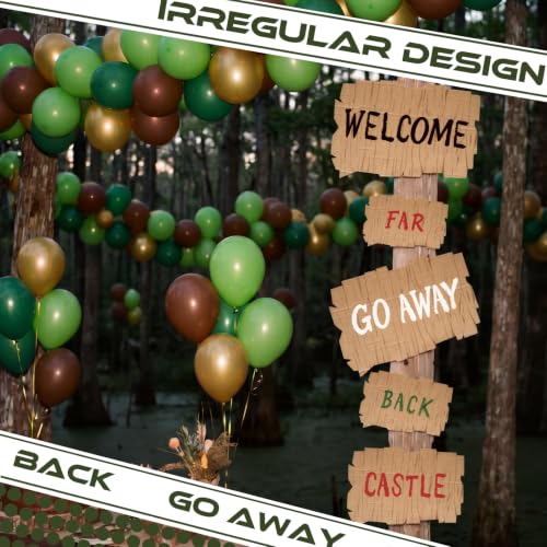Swamp Themed Party Signs Set - Welcome, Back, Go Away, Castle, Far - Waterproof & Reusable Decor