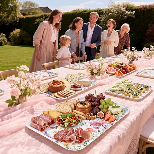 4-Pack Wildflower Melamine Serving Trays - Rectangular Floral Platters for Parties & Home Decor