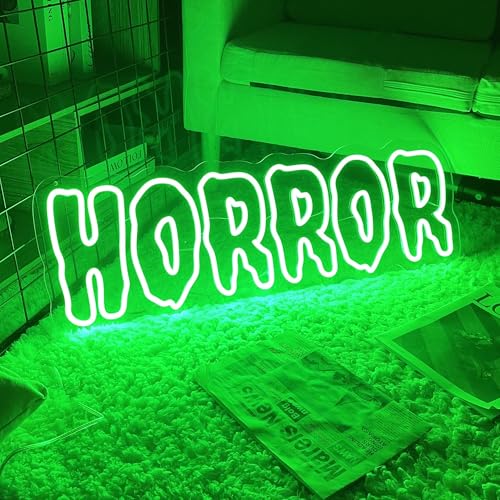 Green Horror Neon Sign - Dimmable LED Wall Light for Halloween & Gothic Decor - 16.5x5.7 Inches