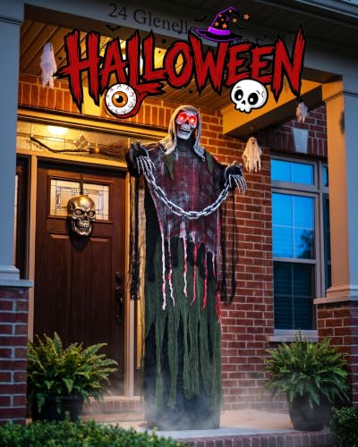 6FT Life-Size Animated Halloween Skeleton Ghosts Outdoor Decor with Sound & Glow