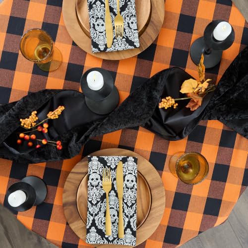 Farmhouse Tablecloth 70-Inch Round Buffalo Check Orange & Black - Classic Kitchen Decor