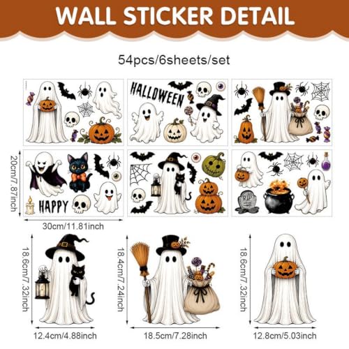 Halloween Window Clings - 6pcs Cute Spooky Ghost Pumpkin Black Cat Stickers - Style 22