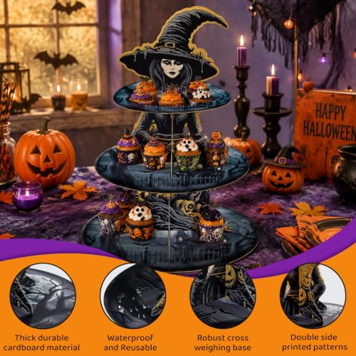 Halloween 3-Tier Cupcake Stand - Witch Theme Cardboard Dessert Display