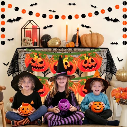 Halloween Pumpkin Banner & Spider Web Mantel Decor Set