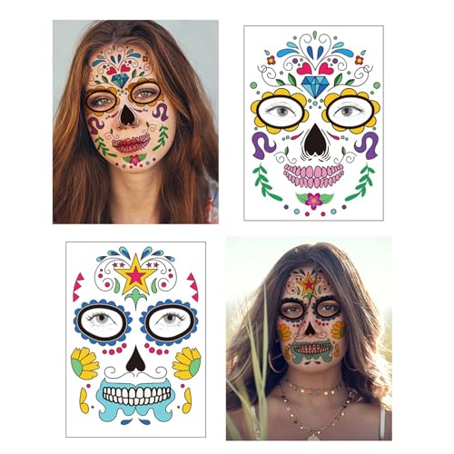 Day of the Dead Temporary Tattoos Halloween Face Stickers 11 Sheets - Pattern-2