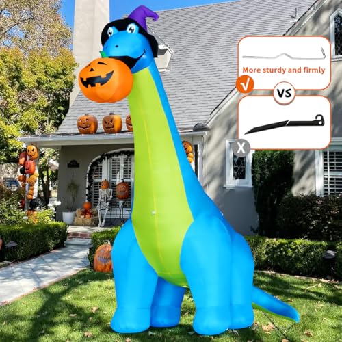 Halloween Inflatable Dinosaur Decoration - 10 FT No Shake Dino Pumpkin Yard Decor