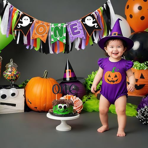 Halloween First Birthday Banner for High Chair & Photo Props - Spooky Kids Party Decor