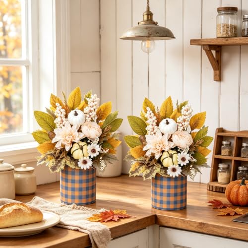 White Fall Centerpieces for Tables - 2PCS Artificial Autumn Decor 11.4in