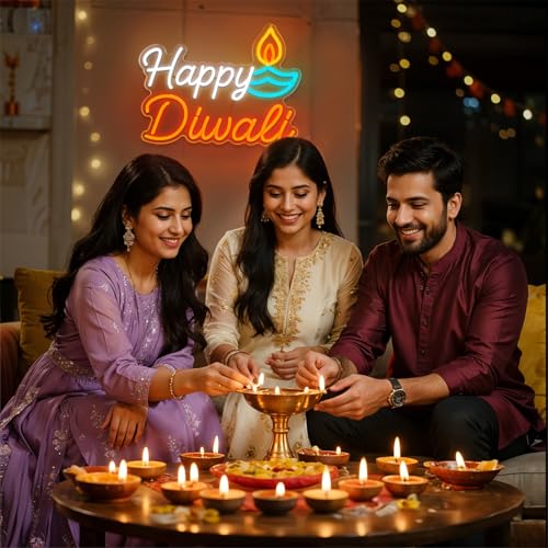 Diwali Neon Sign - Festive Wall Decor with Dimmable Brightness - Indoor Festival Lights - Mandir