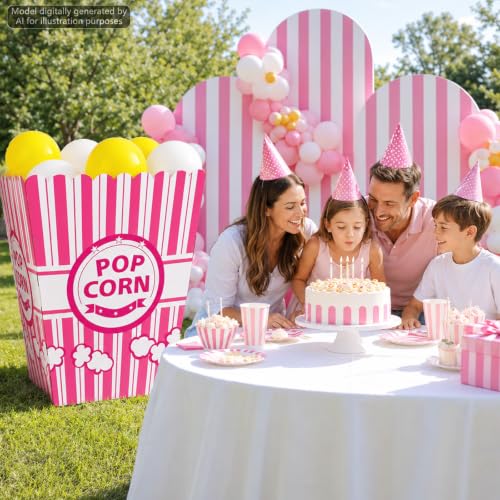 Pink Giant Popcorn Box Prop with 100 Balloons for Party Decorations - Variation of Pink / 102