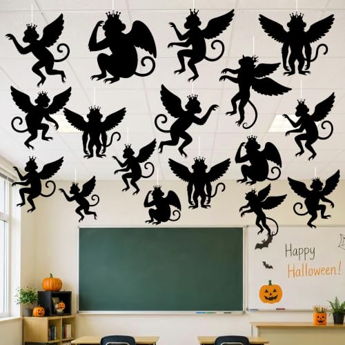 Flying Monkey Hanging Decorations for Wizard Party - Black Silhouette Cutouts, Set of 30