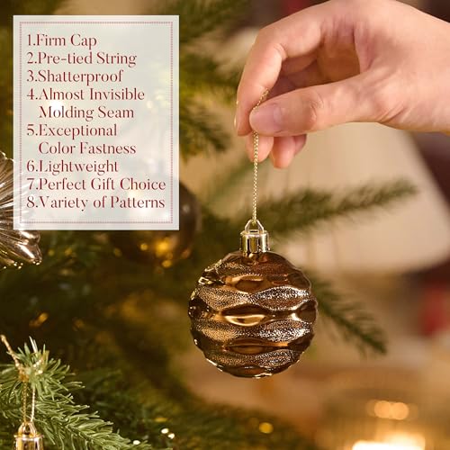 Christmas Tree Ornaments Set - Copper & Gold Holiday Decorations, Shatterproof, 60pcs - Valery Madelyn