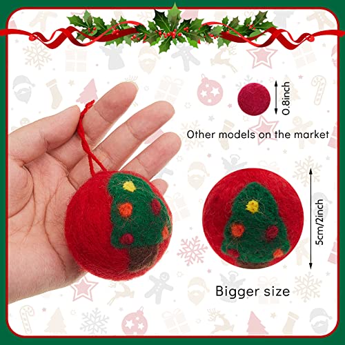 Christmas Felt Ornaments Balls - 18 Pcs Retro Felt Pom Poms for Holiday Decor - Green, Red, White, 2 Inch