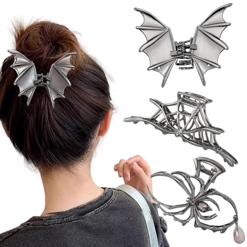 Halloween Black Spider Web Bat Pearl Hair Claw Clips - Combination 1