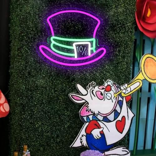 Purple Mad Hatter Neon Sign Wall Decor Dimmable LED Light for Bedroom & Party