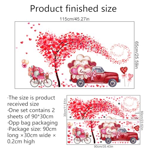 Valentine's Day Wall Decals Stickers Heart Tree Gnome Red Truck Removable Wall Decor