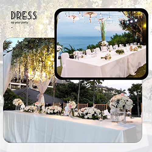 White Polyester Tablecloths 90x156 inch Pack of 6 for 8ft Tables - Wedding & Party Use
