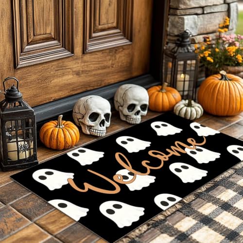 Halloween Horror Door Mat - 3D Ghost Welcome Doormat for Indoor & Outdoor Use - Cute Ghost Variation
