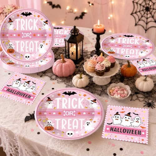 Halloween Ghost Paper Plates and Napkins Set - Classic Trick or Treat Design