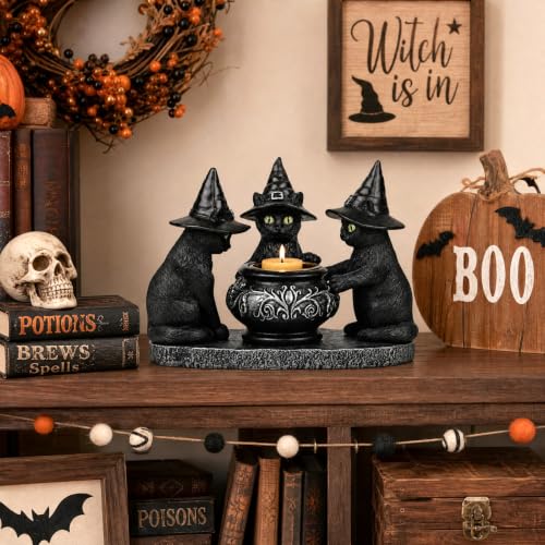 Halloween Black Cat Decorations - Resin Gothic Tabletop Centerpiece - Variation of Cat