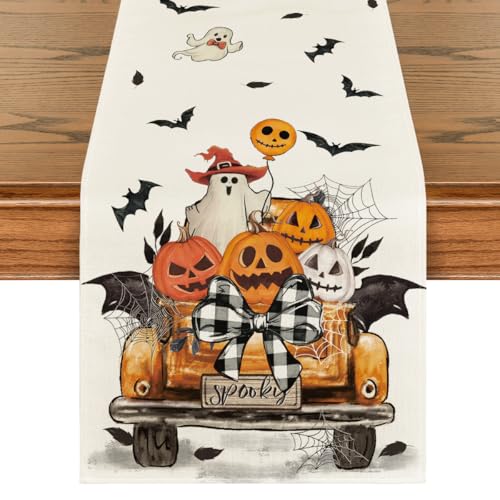 13 x 120 Inch Halloween Jack-O'-Lantern Pumpkin Ghost Spooky Table Runner Orange