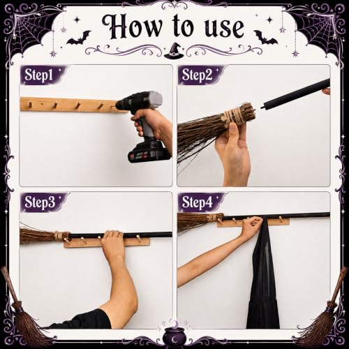 Halloween Porch Broom Decor Kit with Wall Mount, Spooky Witch Accessories