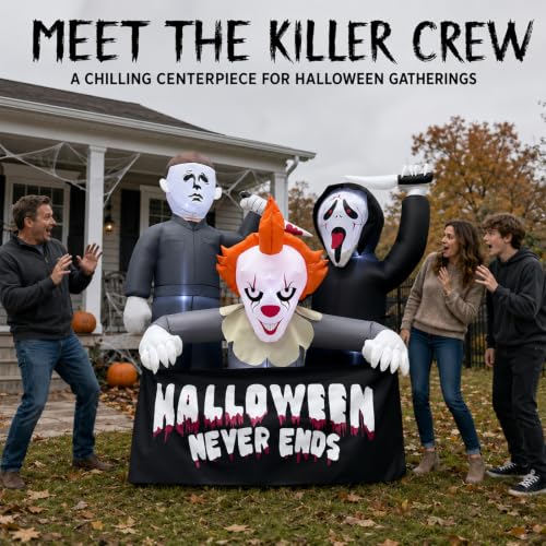 Halloween Inflatable Killer Trio - 6FT Outdoor Decorations with LED Lights - Variation of Killers