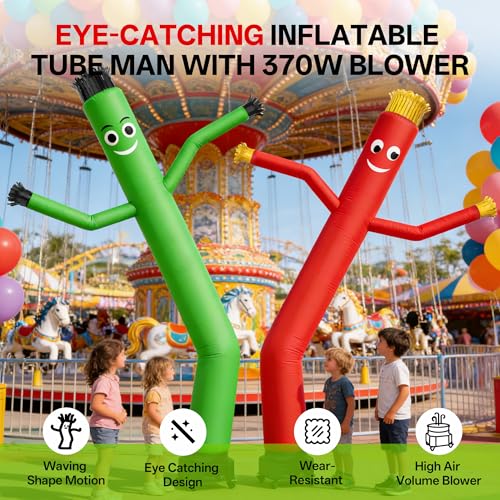 10 ft Inflatable Tube Man with Blower Fan - Wavy Wacky Tube for Outdoor Decoration - Green / 10ft