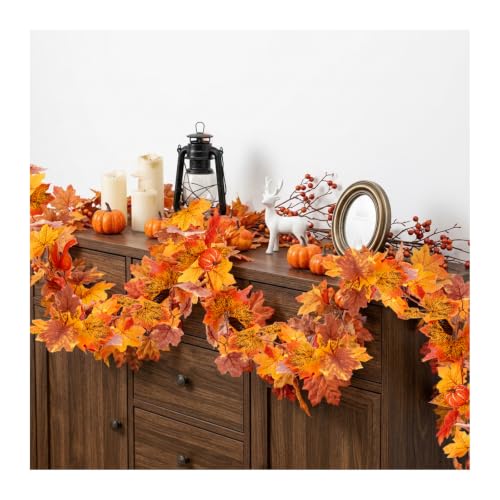 Artificial Fall Garland with Pumpkins & Maple Leaves - 5.2 Ft Orange-1
