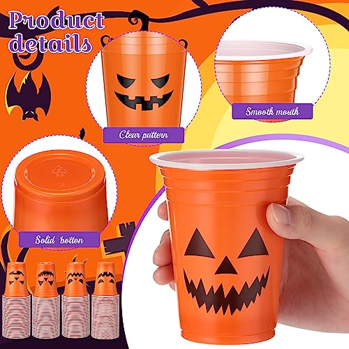 Halloween Disposable Pumpkin Face Cups 12 Oz - Classic Design, 120 Pack