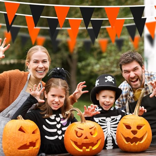 Halloween Orange Black Pennant Flags Set - 80 Pcs, 132 Ft, Triangle Banner with Variation Black Orange