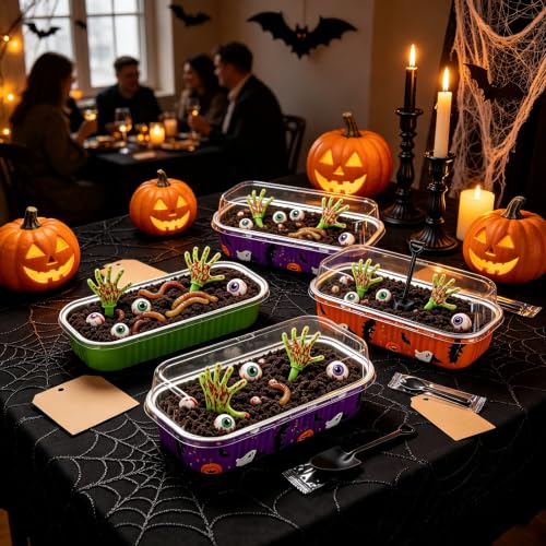 Halloween Mini Cake Pans with Lids & Spooky Zombie Hands Toppers - 24 Pack
