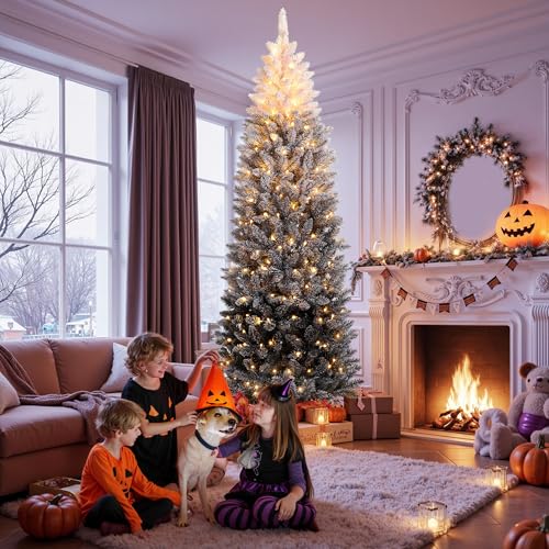 6Ft Slim Artificial Christmas Tree - White & Black Gradient Flocked Decor