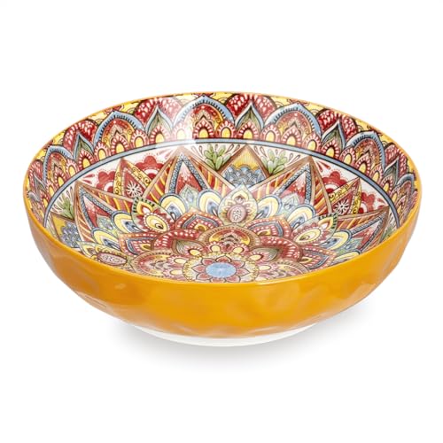 75 Oz Bohemian Style Serving Bowls - Large Porcelain Salad & Soup Dish, Orange Variation