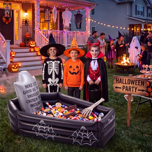 Halloween Inflatable Candy Cooler - 40 Inch Graveyard Coffin Shape for Parties