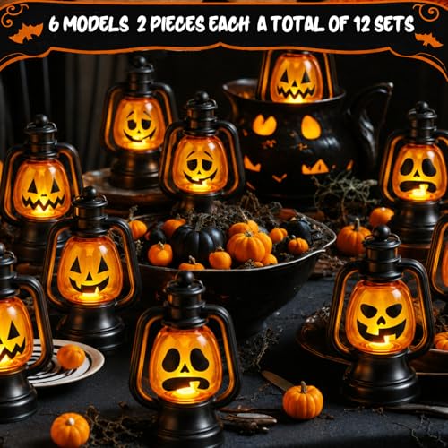 Halloween Mini Pumpkin Lantern Set - 12 Pcs 6 Inch Jack O Lantern Decorations