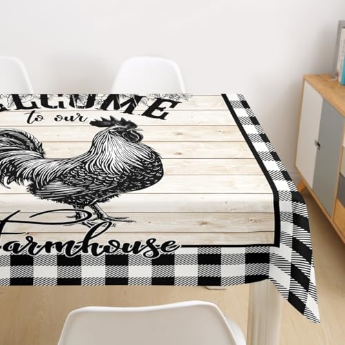 Castle Fairy Farmhouse Chicken Tablecloth - Sunflowers Floral Animal Design, Rectangular 55x71 Inches, Multi