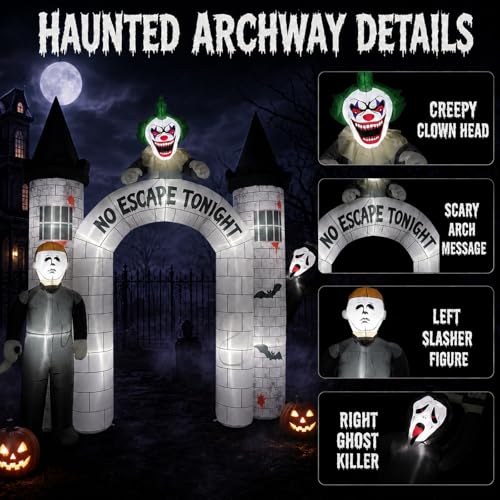 10FT Halloween Inflatable Archway with Built-in LEDs - Outdoor Decorations, Spooky Yard Display, Easy Setup, Weather-Resistant, Includes Stakes & Ropes